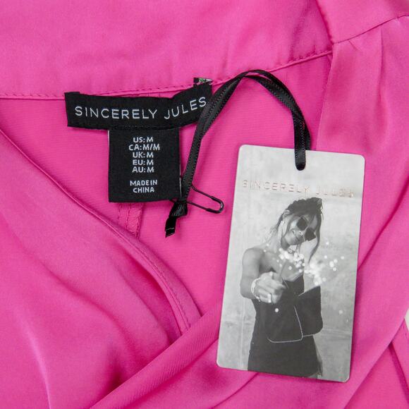 Sincerely Jules Hot Pink Satin Halter Top Wrap Neck Sleeveless Blouse Medium - Picture 4 of 6